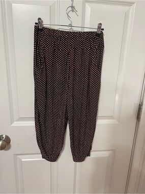 Polka Dot Gathered-Hem Women’s Pants - Brown/White